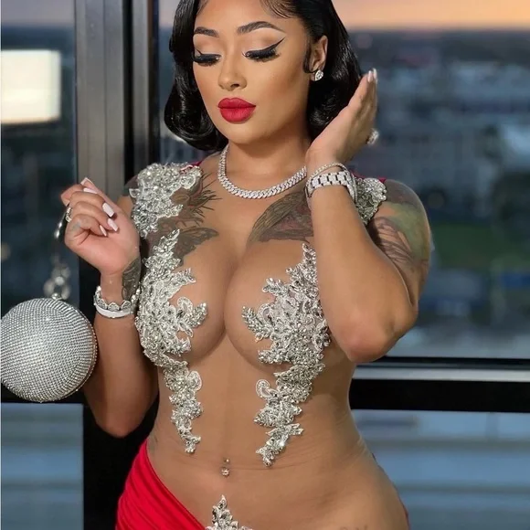 Red and Silver Sheer Dress - Picture 3 of 6